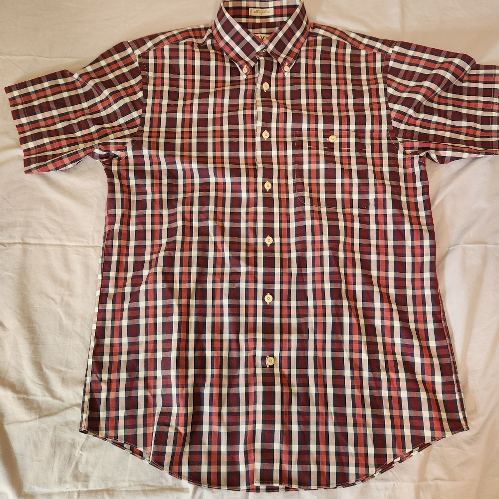 Orvis Red and Blue Plaid Casual Button Down Shirt Size M